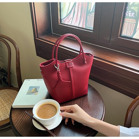 Brand New Women Faux Leather Bucket Shoulder Messager Handbag /Red - Picture 4 of 4